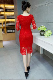 Sheath / Column Scoop Tea-length Prom / Evening Dress