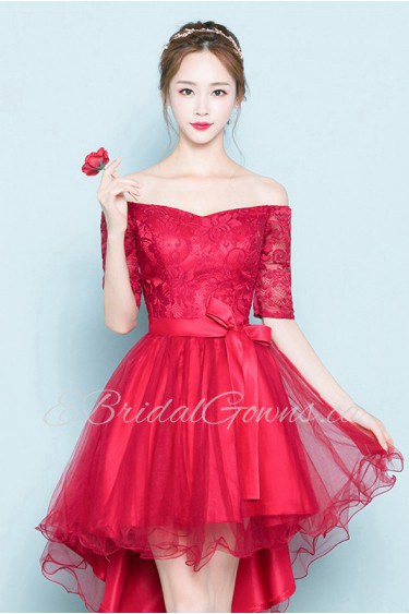 A-line Off-the-shoulder Knee-length Prom / Evening Dress