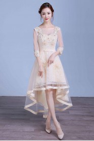 A-line Scoop Tea-length Prom / Evening Dress