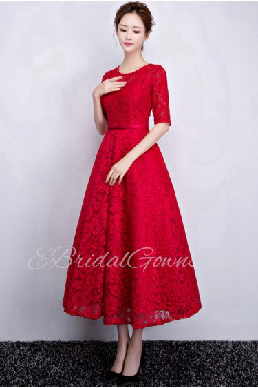 A-line Scoop Tea-length Prom / Evening Dress