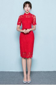 Sheath / Column High Neck Knee-length Prom / Evening Dress