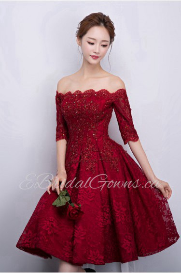 A-line Off-the-shoulder Knee-length Prom / Evening Dress