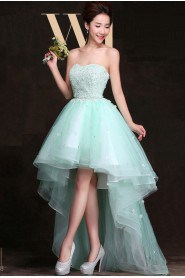 A-line Strapless Tulle Knee-length Prom / Evening Dress