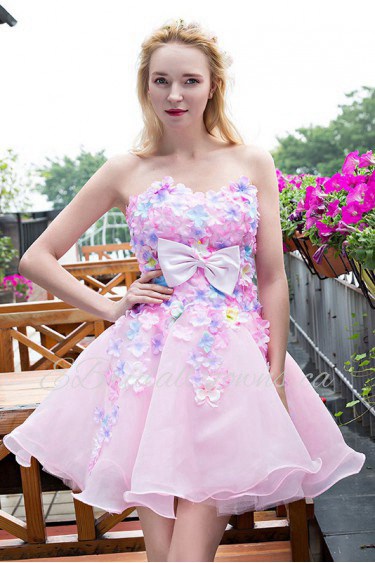 Ball Gown Strapless Tulle Short / Mini Prom / Evening Dress