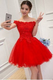 Ball Gown Off-the-shoulder Lace Short / Mini Prom / Evening Dress