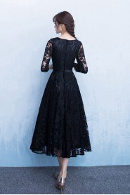 A-line V-neck Tea-length Prom / Evening Dress