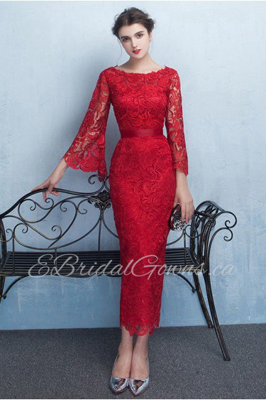 Sheath / Column Scoop Tea-length Prom / Evening Dress