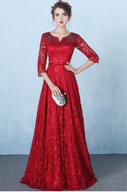 A-line V-neck Tea-length Prom / Evening Dress