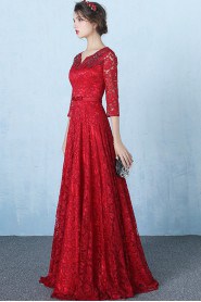 A-line V-neck Tea-length Prom / Evening Dress