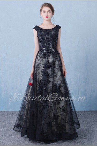 A-line Scoop Floor-length Prom / Evening Dress