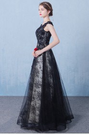 A-line Scoop Floor-length Prom / Evening Dress