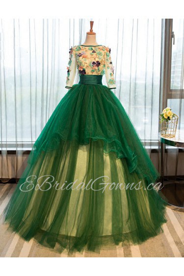 Ball Gown Bateau Evening / Prom Dress with Flower(s)