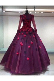 Ball Gown V-neck Tulle Evening / Prom Dress with Flower(s)