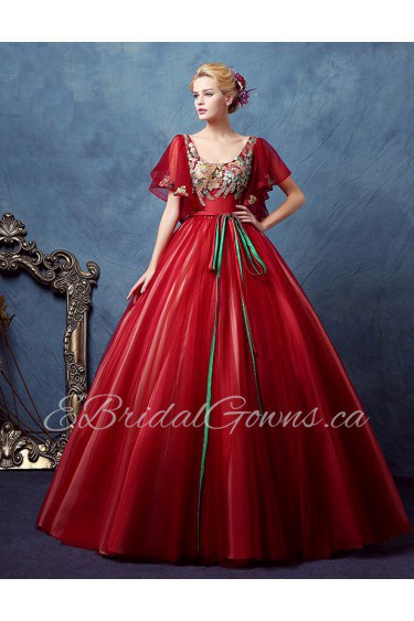 Ball Gown Scoop Tulle Evening / Prom Dress with Embroidery