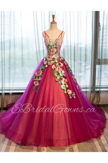 Ball Gown Straps Evening / Prom Dress with Flower(s)