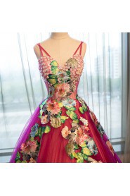 Ball Gown Straps Evening / Prom Dress with Flower(s)