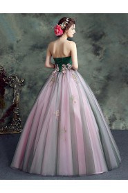 Ball Gown Strapless Tulle Evening / Prom Dress with Flower(s)