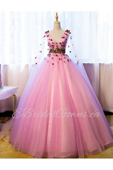 Ball Gown V-neck Evening / Prom Dress with Flower(s)