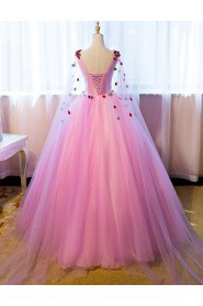 Ball Gown V-neck Evening / Prom Dress with Flower(s)