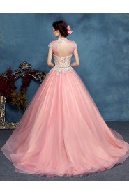 Ball Gown High Neck Tulle Evening / Prom Dress with Beading