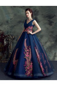 Ball Gown V-neck Tulle Evening / Prom Dress with Flower(s)