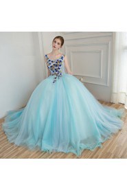 Ball Gown Scoop Evening / Prom Dress with Flower(s)