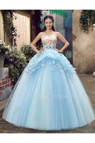 Ball Gown Strapless Tulle Quinceanera Dress with Flower(s)