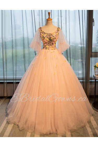 Ball Gown Scoop Evening / Prom Dress with Flower(s)