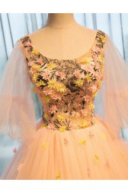 Ball Gown Scoop Evening / Prom Dress with Flower(s)