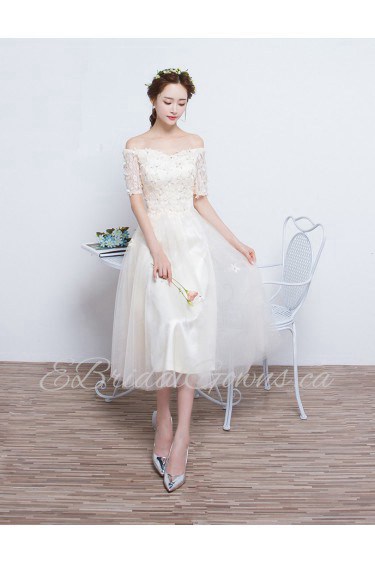 Ball Gown Off-the-shoulder Tulle Evening / Prom Dress with Flower(s)