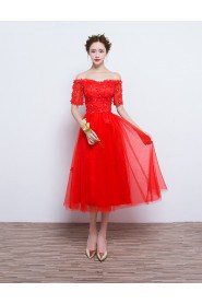 Ball Gown Off-the-shoulder Tulle Evening / Prom Dress with Flower(s)