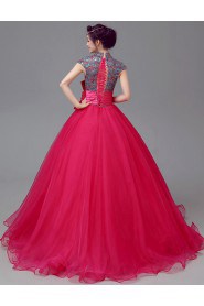 Ball Gown High Neck Tulle Evening / Prom Dress with Flower(s)