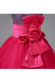 Ball Gown High Neck Tulle Evening / Prom Dress with Flower(s)