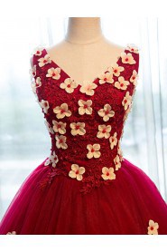 V-neck Evening / Prom Dress with Flower(s)