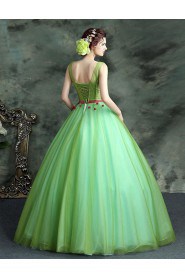 Ball Gown Scoop Tulle Evening / Prom Dress with Flower(s)