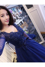 A-line V-neck Lace Evening / Prom Dress with Beading