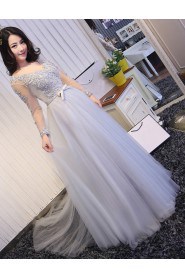 A-line V-neck Lace Evening / Prom Dress with Beading