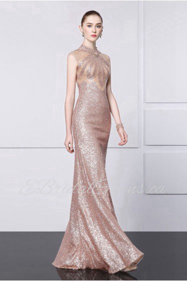 Sheath / Column High Neck Evening / Prom Dress with Beading