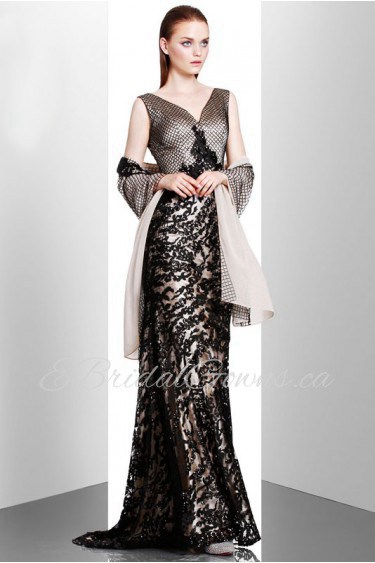 Sheath / Column V-neck Evening / Prom Dress with Beading