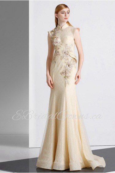 Sheath / Column High Neck Evening / Prom Dress with Flower(s)