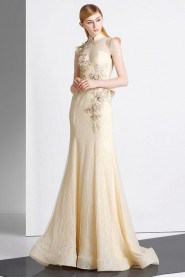 Sheath / Column High Neck Evening / Prom Dress with Flower(s)