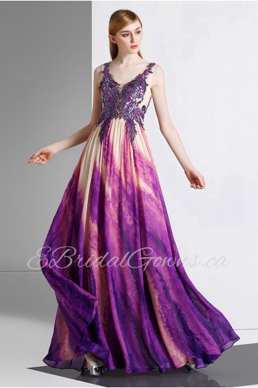 Sheath / Column V-neck Evening / Prom Dress with Embroidery