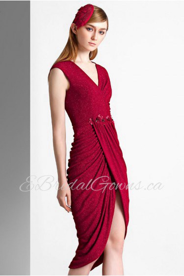 Sheath / Column V-neck Evening / Prom Dress with Rhinestone