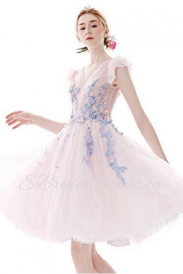 Ball Gown V-neck Evening / Prom Dress with Flower(s)