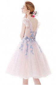 Ball Gown V-neck Evening / Prom Dress with Flower(s)