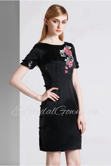 Sheath / Column Scoop Evening / Prom Dress with Embroidery