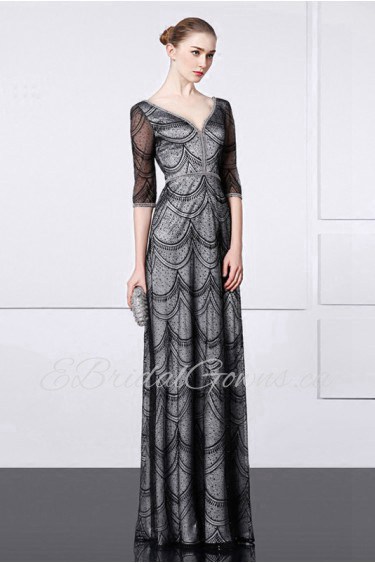 Sheath / Column V-neck Evening / Prom Dress with Rhinestone