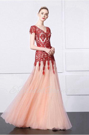 Sheath / Column V-neck Evening / Prom Dress with Embroidery