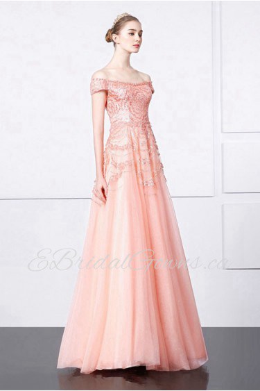 A-line Off-the-shoulder Evening / Prom Dress with Beading