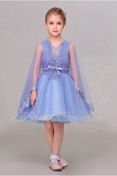 A-line V-neck Tulle Flower Girl Dress